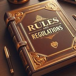 Bok med titeln "Rules and regulations" där man kan läsa casinoregler